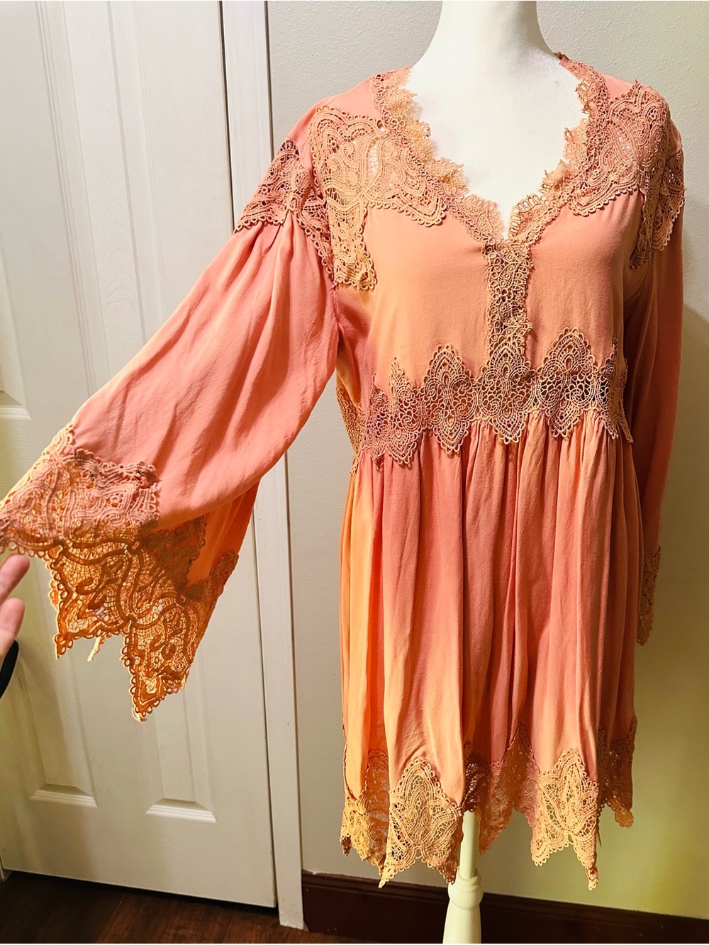 Women's Peach Lace Trim Boutique Dress